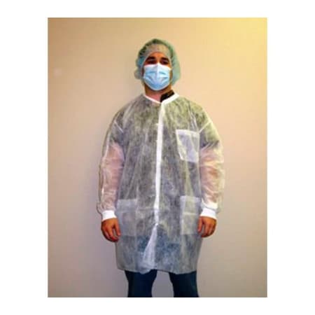 Keystone Safety Polypropylene Lab Coat, 3 Pockets, Knit Wrists, Snap Front, Knit Collar, White, 2XL, 30/CS LC3-WK-NW-2XL